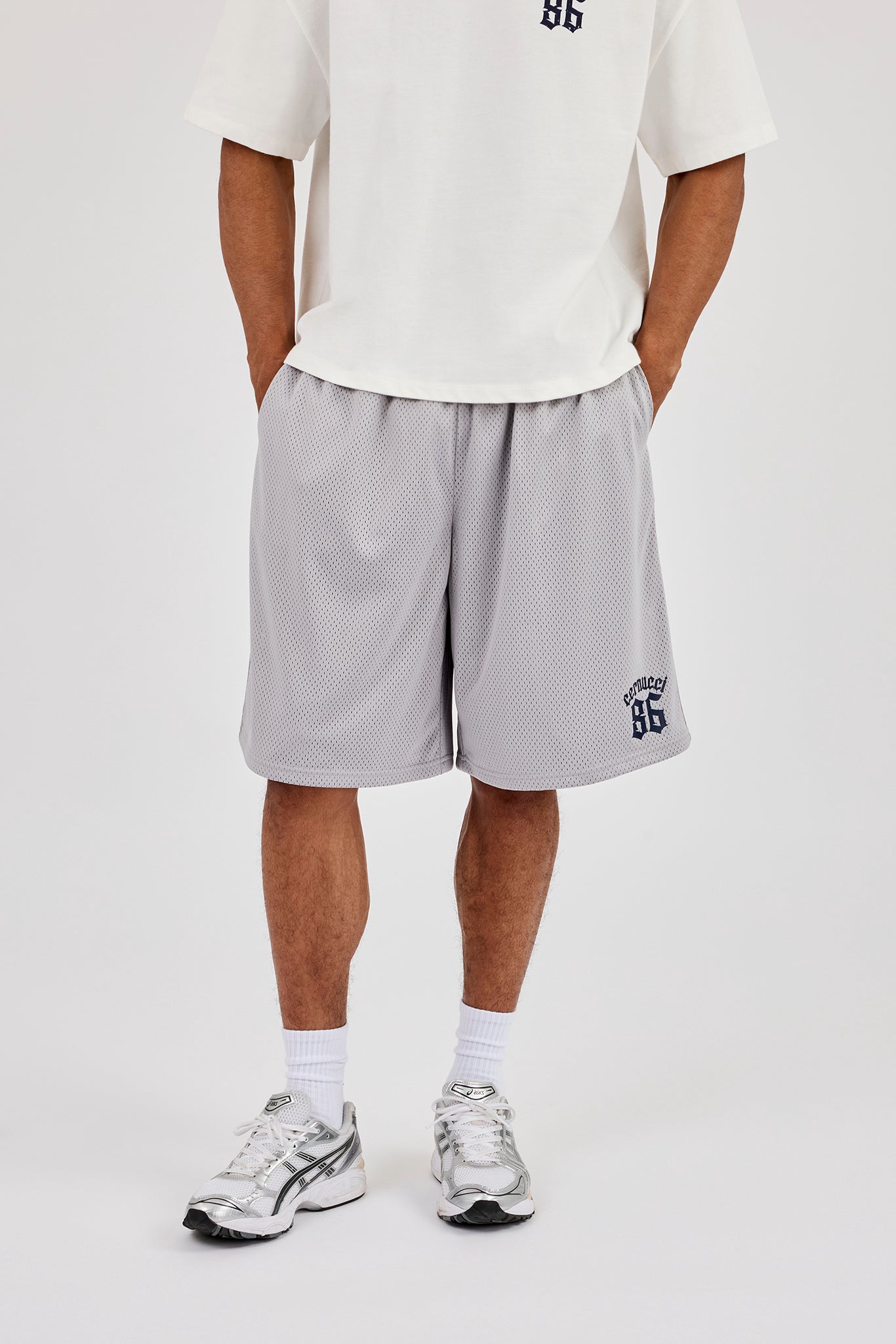 Mesh Printed Basketball Short - Grey